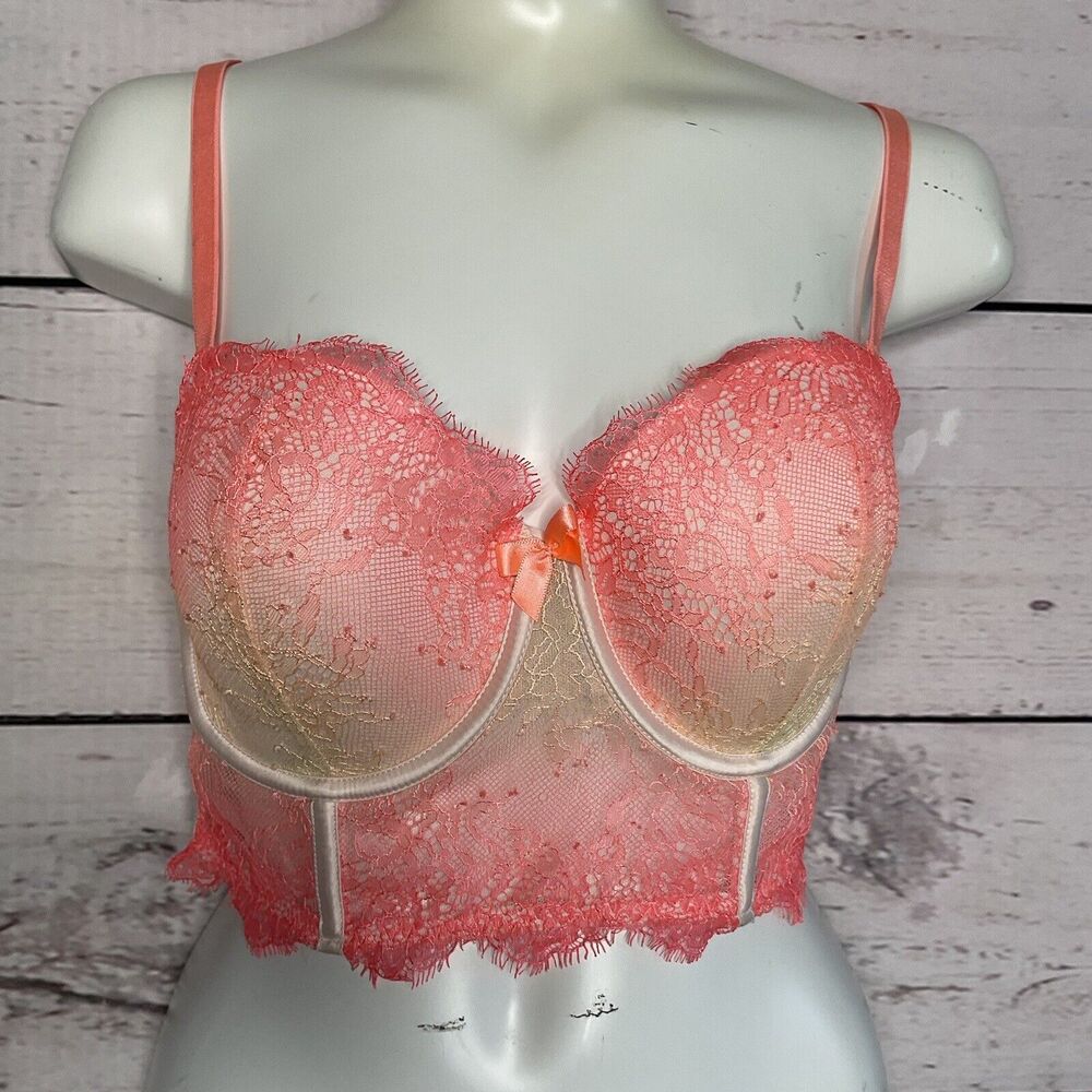 Victoria's Secret 32D Very Sexy Demi‎ Lace Mesh Bralette Bra Peachy Top